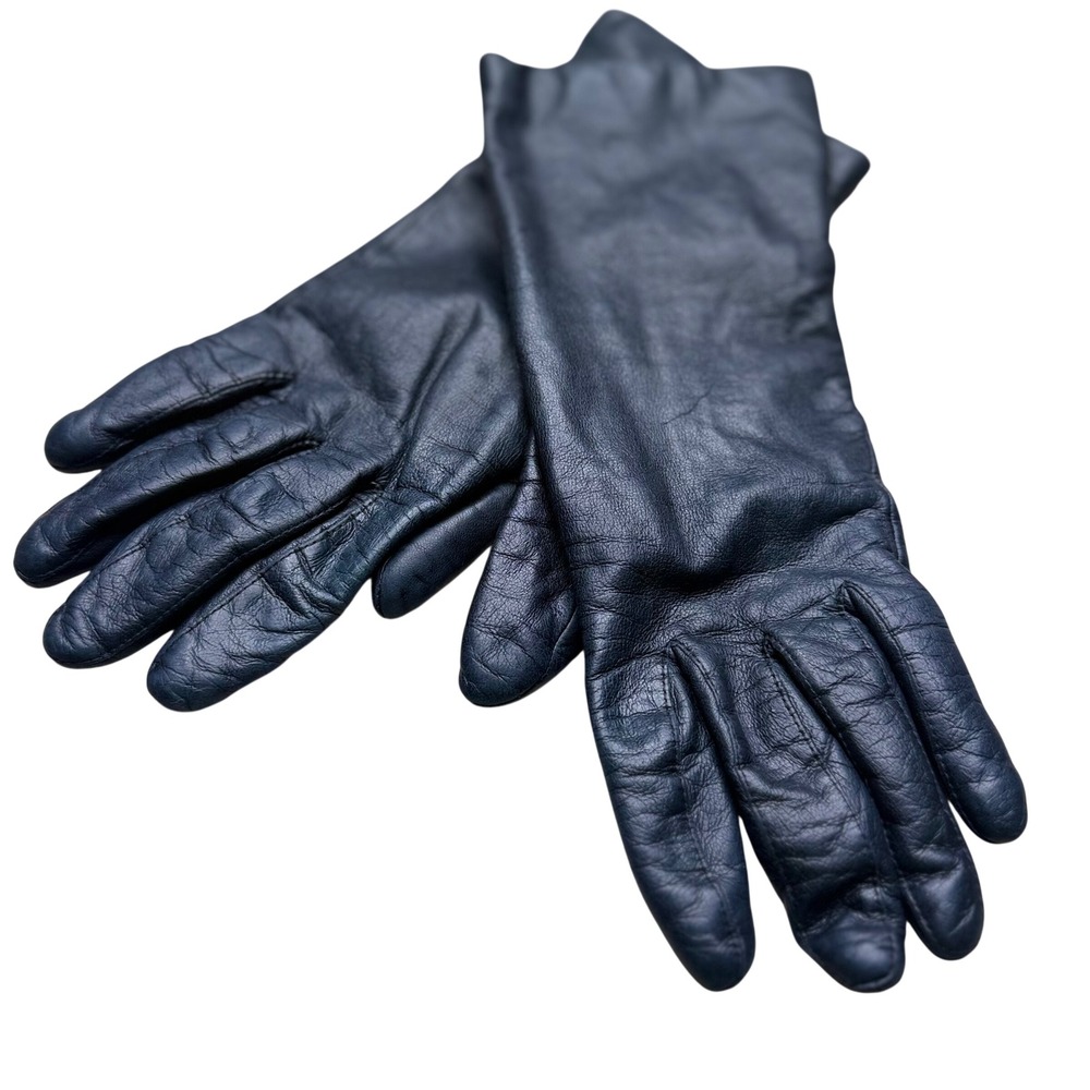 Vintage Leather driving Gloves Women 6.5 Black Cashmere Gauntlet Winter Luxury